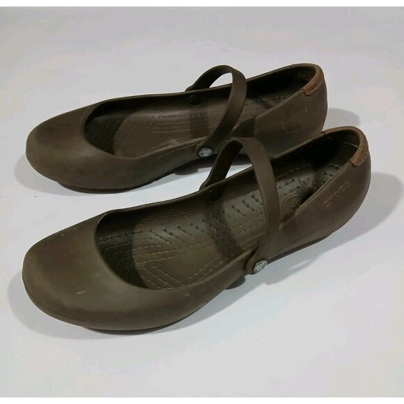 Crocs Alice Mary Jane Work Sandals Size 10 Brown Slip On - Picture 1 of 9